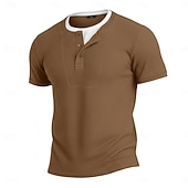 cheap Waffle Knit Tee-Men's Waffle Henley Shirt Tee Cotton Blend T-Shirt Short Sleeve Crew Neck Henley Summer Spring All Seasons Color Block Plain Textured Fashion Designer Casual Color Block Buttons Fake two piece Casual