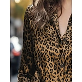cheap Dressy Blouses-Women's Blouse Buttons Print Leopard Stylish Casual Long Sleeve Shirt Collar Regular Tops Daily Blue Silver Yellow Brown Spring Fall