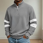 olcso Férfi klasszikus póló-Férfi Gofris pólóingek Iskola Sportruházat Álló gallér Hosszú ujj Szabadidős Sima Cipzár Tavasz Ősz Medence Barna Szürke Gofris pólóingek