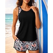  نسائي تانكيني مكشكش ثوب السباحة قطعتين هندسي حماية UV مطاط بدون كم ملابس السباحة تزلج على الماء غوص سباحة الصيف