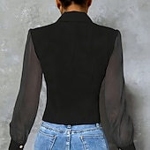 baratos Blusas Simples-Mulheres Saia camisa de botão Blusa Túnica Com Transparência Botões Côr Sólida Tecido Elegante Moda Formal Manga Longa Aberto para a Lateral Tops regulares Diário Trabalho Para Noite Preto Branco