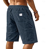 cheap Casual Shorts-Men's Shorts Summer Shorts Casual Shorts Corduroy Shorts Pocket Elastic Waist Plain Comfort Breathable Knee Length Daily Outdoor Streetwear Vacation Fashion Blue Black Micro-elastic