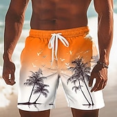 お買い得  熱帯植物と花-男性用 ココナッツの木 グラデーションカラー 熱帯植物 スイムトランク スイムショーツ ボードショーツ ミディアムウエスト ハワイアン ビーチでの休暇 サイドポケット メッシュライニング 伸縮性のあるドローストリングウエスト デザイナー 衣類