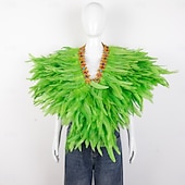 billiga Tillbehör-Karneval 2026 Rio Karneval Samba Tillbehör Kvinnors Mardi Gras Fjäder Cape Själ Lila Grön Guld Fjäder Poncho med Juvelkrage Brasilien Festival Prestandakostym