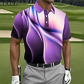 abordables Polo de golf pour homme-Homme Golf Ligne Polos de Sport Manche Courte Polos Chemises à Col Occasionnel Athleisure Boutons Été Printemps Violet Vert