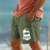 voordelige Vakantie-Voor heren Kokosnootboom letter afdrukken Tropische planten Korte broek Strandshorts Katoenen shorts Medium Taille Hawaii Casual Dagelijks Strand Feestdagen Zijzakken Elastische tailleband met