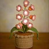 cheap Down to $30-Crochet Lily Flower in Pot Lamp, Lily of the Valley Light, Handmade Flower Gift, DIY Gift Card, Home Decor, Birthday Mother Day Gift