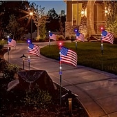  Amerikanske flagg solcelledrevne hagelys, LED 7 fargeskiftende amerikansk flagg landskapslys, 4. juli utendørs dekor stjerne solcelledrevne stakelys for hage terrasse gangvei sti