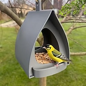Χαμηλού Κόστους Υπαίθρια κρεμάστρα τοίχου-Κρεμαστή ταΐστρα πουλιών για κήπο με στέγη, πλαστική κρεμαστή ταΐστρα πουλιών, διακοσμητικός σταθμός ανοιχτού σχεδιασμού, ταΐστρες πουλιών για εξωτερικούς χώρους, ιδανικές για αυλή, αίθριο, κήπο και