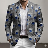 baratos Blazers Impressos Masculinos-Homens Penas Jaqueta Blazer Casaco Confortável Respirável Artistíco Casual Diário Traje de festa para noite Impressão 3D Botões Bolso multi Outono &amp; inverno Primavera Entalhe Manga Longa Roxo Verde