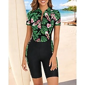 billiga One Pieces Rash Guards-Dam Rash-guards Baddräkt Baddräkter Tropisk Mittlårsben UV-skydd Snabb tork Elastisk Kortärmad Badkläder Baddräkt Surfing Strand Simmning Sommar