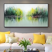 abordables Landscape Paintings-Handmade Landscape Canvas Wall Art Abstract Modern Contemporary Oil Painting Green Seascape Textured Artwork Decor Abstract Green Oil Painting