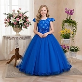 abordables Vestidos de Niña de Flores-Vestido de Niña Florista Chica Vestido formal Atuendo de boda Fiesta Boda Formal Moda Adorable Princesa Retazos Malla Color sólido Sin Mangas Cuello Barco Azul Piscina Rosa 4 años +