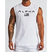 billiga Löpar-T-shirts och linnen-Herr Bokstav Träningströja Linne för jogging Gymlinne Sommar Vår Höst Ärmlös Snabb tork Kompression Fuktabsorberande Gymträning Aktiv träning Träning Svart Vit Guld Sportkläder Sportkläder