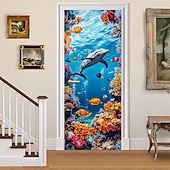 cheap Garage &amp; Door Banners-Underwater World Aquarium Door Banner Colorful Ocean Fish Coral Reef Wall Hanging Decoration Home Porch Decor