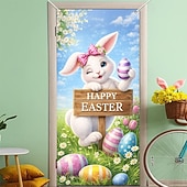 voordelige Feestelijke wandkleden-Deurdecoratie met paashaas en 'fijne Pasen'-opdruk, kleurrijke paaseitjes als lenteversiering, perfect voor feestelijke entrees en paasdecoraties.