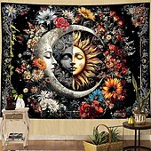 levne Nástěnné tapiserie-Gobelín slunce a měsíc na zeď, nebeské květiny, slunečnice, růže, boho hippie nástěnné umění do ložnice, obývacího pokoje, jógy, meditační dekorace