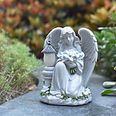 olcso Pathway Lights &amp; Lanterns-1 db kültéri, napelemes, vízálló, imádkozó angyalfigura gyantás lámpa, kerti udvari ösvény gyepdekoráció, vallási angyalszobor, mezőgazdasági tájvilágítás, kültéri dekoratív kiegészítő lámpa