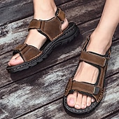 billige Utendørs sandaler-Brune herresandaler med borrelås, fritidssko for utendørs bruk, perfekt for sommerferier og stranddager