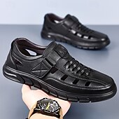 preiswerte Lässige Sandalen-Schwarze Herren-Komfortschuhe, verstellbarer Riemenverschluss, atmungsaktives Obermaterial mit Aussparungen, leichte, gepolsterte Sohle, lässiger Stil für Arbeit und Alltag