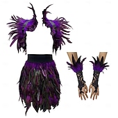 economico Accessori-Accessori Samba Carnevale 2026 Rio Carnevale 3 pezzi Set Costume Donna Piume Rosse Mantello Gothic Gonna Mini  Guanti di Pizzo Costume per Festival in Brasile