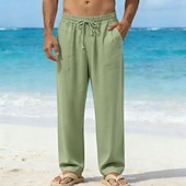 abordables Vacances-Homme Pantalons en Lin Pantalons Pantalon d'été Pantalons Amples Cordon de serrage Taille Élastique Jambe Droite Uni Confort Respirant Longueur complète Quotidien Plage Fête Vacances Mode Bleu Blanche
