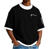 economico T-shirt in maglia waffle-Per uomo Maglietta a Maglia Waffle Maglietta Manica Corta Girocollo Estate Primavera Tutte le stagioni Blocco di colori Testurizzato Moda Designer Casual Tasca con cerniera Casuale Quotidiano