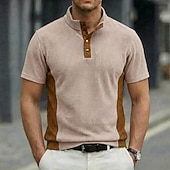 economico Maglietta casual Henley-Per uomo Camicia di Velluto a Coste Maglia Henley Maglietta Manica Corta Tinta unica Semplice Testurizzato Moda Designer Casual Bottoni Collo alla coreana Henley Casuale Quotidiano All'aperto Estate