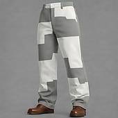 preiswerte Herrenanzughose mit 3D-Druck-Herren Geometrisch Farbblock Abstrakt Hose Anzughose Mittlere Taille Lässig Outdoor Alltagskleidung Relaxed Fit Anzughose mit flacher Vorderseite und Seitentaschen Frühling Herbst 3D-Druck Braun Grün