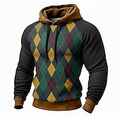Χαμηλού Κόστους Γεωμετρικό Μοτίβο-Ανδρικά Γεωμετρικό Καρό Φούτερ με Κουκούλα Πουλόβερ Μοντέρνα Καθημερινά Μακρυμάνικο Στρογγυλή Ψηλή Λαιμόκοψη Σπίτι Streetwear Πάρτι Θαλασσί Καφέ Πράσινο του τριφυλλιού Κορδόνι Φθινόπωρο Χειμώνας