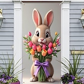 halpa Ovenpeitteet-Pääsiäispupun ovensuoja, ihastuttava pupu värikkäillä tulppaaneilla ja violetilla rusetilla, viehättävä kevätjuhlakoriste pääsiäiseen, täydellinen oven ja ulkotilojen sisustukseen