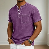 economico magliette di base-Per uomo Maglietta Maglia Henley Camicia 100% cotone lavaggio acido Manica Corta Collo alla coreana Henley Estate Primavera Autunno Semplice Vintage Streetwear Casual Lavato Manica corta Casuale Casa