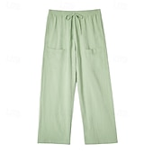 abordables Retro-Hombre Pantalones de lino Pantalones de verano Pantalones anchos Correa Bolsillo Cintura elástica Plano Comodidad Transpirable Longitud total Casual Diario Exterior Vacaciones Moda Negro Verde Trébol
