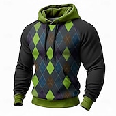 Χαμηλού Κόστους Γεωμετρικό Μοτίβο-Ανδρικά Γεωμετρικό Καρό Φούτερ με Κουκούλα Πουλόβερ Μοντέρνα Καθημερινά Μακρυμάνικο Στρογγυλή Ψηλή Λαιμόκοψη Σπίτι Streetwear Πάρτι Θαλασσί Καφέ Πράσινο του τριφυλλιού Κορδόνι Φθινόπωρο Χειμώνας