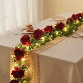 olcso LED szalagfények-Mesterséges Rózsa Hajlék Füzér Fények 2m 20LED Akkumulátoros 8 Szimulált Virággal és Zöld Növényekkel Esküvőkön Születésnapokon Otthon Hálószobában Erkélyen és Kertben Dekorációhoz