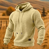 preiswerte Basic-Hoodies für Herren-Herren Kapuzensweatshirt Waffle Kapuzensweatshirt Pullover Kapuzensweatshirt Aprikose Weinrot Schwarz Weiß Gelb Mit Kapuze Einfach Strukturiert Lässig Täglich Sport &amp; Outdoor Streetwear Cool