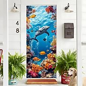 cheap Garage &amp; Door Banners-Underwater World Aquarium Door Banner Colorful Ocean Fish Coral Reef Wall Hanging Decoration Home Porch Decor