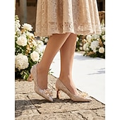 cheap Mother of Bride/Groom-Women's Elegant Block Heel Pumps with Floral Embellishment, Comfortable Formal Shoes for Mother of the Bride at Church Weddings