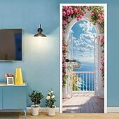 abordables Bannières de Garage et de Porte-Bannière 3D représentant une vieille ruelle, des escaliers en pierre, une vue de rue méditerranéenne, un rideau de porte réaliste et pittoresque, idéal pour la décoration de votre porte d'entrée.