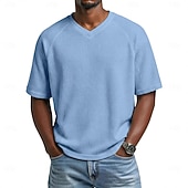 Χαμηλού Κόστους Πλεκτό μπλουζάκι με βάφλα-Άντρες Βάφλα μπλουζάκι Μπλουζάκι μπλουζάκι Κοντομάνικο Λαιμόκοψη V Καλοκαίρι Συμπαγές Χρώμα Μοντέρνα Υψηλής Ποιότητας Καθημερινό Μανίκια Ρεγκλάν Causal Καθημερινά ΕΞΩΤΕΡΙΚΟΥ ΧΩΡΟΥ