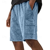  Men's Shorts Summer Shorts 100% Cotton Casual Shorts Acid Wash Shorts Drawstring Elastic Waist Multi Pocket Plain Solid Comfort Breathable Knee Length Streetwear Vacation Holiday Fashion Vintage Retro
