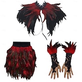 voordelige Accessoires-Carnaval 2026 Rio Carnaval Samba Accessoires 3-delig Vrouwen Veer Kostuum Set Gotische Veer Cape Sjaal Mini Rok  Lange Kant Polsmanchetten Brazilië Festival Performance Kostuum