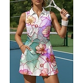ieftine Rochie de femei-Pentru femei Floral Rochie de tenis Rochie sport Fără manșon Imprimeu Respirabil Tenis Golf Badminton Gulerul Polo Guler cu fermoar Rochii Roz Mov Gri Îmbrăcăminte de tenis