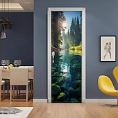 economico Striscioni per Garage e Porte-natura foresta sentiero porta striscione sentiero di luce solare attraverso parete arazzo paesaggio 3d scenario per camera da letto corridoio arredamento casa