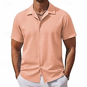 preiswerte Smart Casual Hemden für Herren-Herren Hemd Textur Freizeithemd Knopfhemd Gelb Rosa Kaki Kurzarm Einfach Hemdkragen Lässig Täglich Jacquard Bekleidung Elegant Mode Lässig