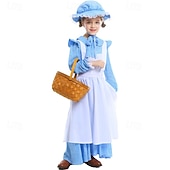  250-årsjubileum USA 1800-talet Gamla västern Prärieklänning Motorhuva och förkläde Lång ärm Pioneer Girl Koloniala kostymer Pionjär Revolutionskriget Blommig Maskeradkläder Flickor Halloween Karnival