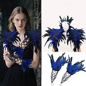 Χαμηλού Κόστους αξεσουάρ-Καρναβάλι 2026 αξεσουάρ σάμπα καρναβάλι του Ρίο γοτθικό κολάρο με φτερά &amp;Σετ μανσετών καρπού cosplay, κοστούμι φεστιβάλ Βραζιλίας