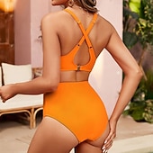 お買い得  サーフィンタンクiniとビキニ-女性用 水着 2個 ハイウエストビキニ ソリッド UVプロテクション 弾性ある ノースリーブ スイムウェア 水着 サーフィン 潜水 水泳 夏