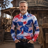  250th Anniversary USA Retro Vintage 1970s Shirt Aloha Shirt Long Sleeves Hippie Geometic Ethnic Fancy Dress Men's Masquerade 4th of July Party Independence Day Adults' Shirt
