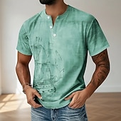 billige Vintage og retro-Herre Årgang T skjorte Henly-skjorte Kortermet Designer Retro / vintage Henley Avslappet Daglig Gate Sommer Vår Blå Grå Lilla Grønn Kakifarget Henley Henley T-skjorte